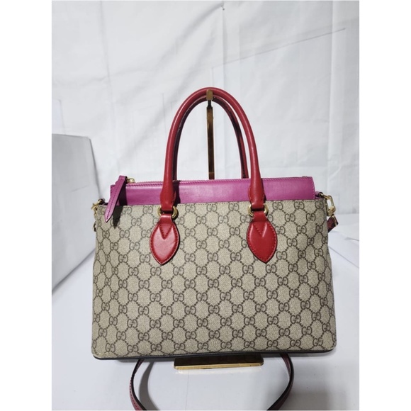Authentic GUCCI GG Supreme Monogram Moon Calfskin Small Zip Top Tote Bag Beige - Picture 1 of 16